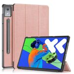 Per Lenovo Tab P12 12.7 2025 Custer Pure Color 3-folding Custodia in pelle Smart Tablet (oro rosa)