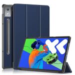 Per Lenovo Tab P12 12.7 2025 Custer Pure Color 3-folding Custodia in pelle Smart Tablet (blu scuro)