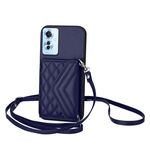 Per OPPO Reno11 F Thai Version Rhombic Texture Card Bag RFID Custodia per telefono con cordino lungo (blu)