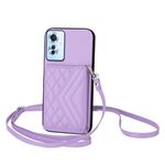 Per OPPO Reno11 F Thai Version Rhombic Texture Card Bag RFID Custodia per telefono con cordino lungo (viola)