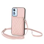 Per OPPO Reno11 F Thai Version Rhombic Texture Card Bag RFID Custodia per telefono con cordino lungo (oro rosa)