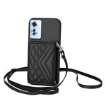Per OPPO Reno11 F Thai Version Rhombic Texture Card Bag RFID Custodia per telefono con cordino lungo (nero)