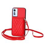 Per OPPO Reno11 F Thai Version Rhombic Texture Card Bag RFID Custodia per telefono con cordino lungo (rosso)