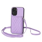Per OPPO Reno11 Global Rhombic Texture Card Bag RFID Custodia per telefono con cordino lungo (viola)