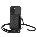 Per OPPO Reno11 Global Rhombic Texture Card Bag RFID Custodia per telefono con cordino lungo (nero)