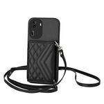 Per OPPO Reno11 Pro Global Rhombic Texture Card Bag RFID Custodia per telefono con cordino lungo (nero)