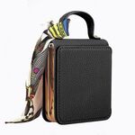 Per Samsung Galaxy Z Flip6 Custodia per telefono in PU con motivo a specchio per trucco Litchi con sciarpa di seta (nero)