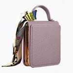 Per Samsung Galaxy Z Flip6 Custodia per telefono in PU con motivo Litchi e specchio per il trucco con sciarpa di seta (viola)