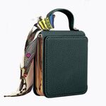 Per Samsung Galaxy Z Flip6 Custodia per telefono in PU con motivo a specchio per il trucco Litchi con sciarpa di seta (verde)
