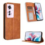 Per OPPO Reno11 PJH110 Custodia per telefono in pelle con fibbia magnetica e texture retrò (marrone)