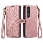 Per Sony Xperia 1 VI Custodia per cellulare in pelle con cerniera geometrica e fibbia laterale (rosa)