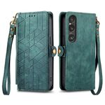 Per Sony Xperia 1 VI Custodia per cellulare in pelle con cerniera geometrica e fibbia laterale (verde)