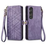 Per Sony Xperia 1 VI Custodia per cellulare in pelle con cerniera geometrica e fibbia laterale (viola)