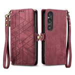 Per Sony Xperia 10 VI Custodia per cellulare in pelle con cerniera geometrica e fibbia laterale (rosso)