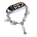 Per cinturino per orologio Xiaomi Mi Band 8 in onice con perline di cristallo (argento + farfalla)