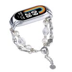Per cinturino per orologio in onice con perline di cristallo Xiaomi Mi Band 8 (argento + perline di cristallo)