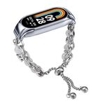 Per cinturino per orologio Xiaomi Mi Band 8 in onice con perline di cristallo (argento + testa di leopardo)