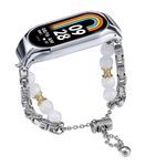 Per cinturino per orologio Xiaomi Mi Band 8 in onice con perline di cristallo (colletto in argento + rame)