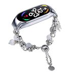 Per cinturino per orologio Xiaomi Mi Band 7 in onice con perline di cristallo (argento + farfalla)