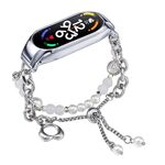 Per cinturino per orologio Xiaomi Mi Band 7 in onice con perline di cristallo (argento + perla bianca)
