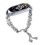 Per cinturino per orologio Xiaomi Mi Band 7 in onice con perline di cristallo (argento + testa di leopardo)