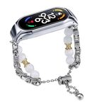 Per cinturino per orologio Xiaomi Mi Band 7 in onice con perline di cristallo (colletto in argento + rame)