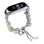 Per Xiaomi Mi Band 5/6 Cinturino per orologio in onice con perline di cristallo (argento + ciambella di giada)