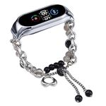 Per Xiaomi Mi Band 5 / 6 Cinturino per orologio in onice con perline di cristallo (argento + perla nera)