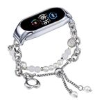 Per Xiaomi Mi Band 5 / 6 Cinturino per orologio in onice con perline di cristallo (argento + perla bianca)