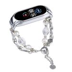 Per cinturino per orologio Xiaomi Mi Band 5/6 in onice con perline di cristallo (argento + perline di cristallo)