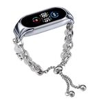 Per Xiaomi Mi Band 5 / 6 Cinturino per orologio in onice con perline di cristallo (argento + testa di leopardo)