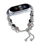 Per cinturino per orologio Xiaomi Mi Band 5/6 in onice con perline di cristallo (argento + perlina di agata)