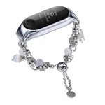Per cinturino per orologio Xiaomi Mi Band 3/4 in onice con perline di cristallo (argento + farfalla)