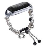 Per cinturino per orologio Xiaomi Mi Band 3/4 in onice con perline di cristallo (argento + perla nera)