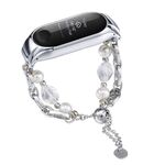Per cinturino per orologio Xiaomi Mi Band 3/4 in onice con perline di cristallo (argento + perline di cristallo)