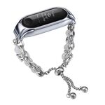 Per cinturino per orologio Xiaomi Mi Band 3/4 in onice con perline di cristallo (argento + testa di leopardo)