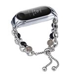 Per cinturino per orologio Xiaomi Mi Band 3/4 in onice con perline di cristallo (argento + perlina di agata)