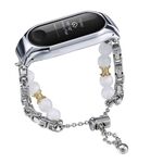 Per cinturino per orologio Xiaomi Mi Band 3/4 in onice con perline di cristallo (colletto in argento + rame)
