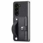Per Samsung Galaxy Z Fold6 Custodia per cellulare con copertura posteriore per carta con cavalletto da polso (Nero)