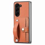 Per Samsung Galaxy Z Fold6 Custodia per cellulare con supporto per carta da polso con supporto per carte (marrone)