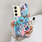 Per Samsung Galaxy S24 5G Custodia per telefono con farfalla laser galvanica con cinturino da polso (farfalle colorate AB1)