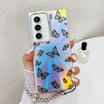 Per Samsung Galaxy S23 FE 5G Custodia per telefono con farfalla laser galvanica con cinturino da polso (farfalle nere AB5)