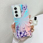 Per Samsung Galaxy S23 FE 5G Custodia per telefono con farfalla laser galvanica con cinturino da polso (farfalle viola AB3)