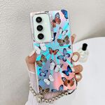 Per Samsung Galaxy S23 FE 5G Custodia per telefono con farfalla laser galvanica con cinturino da polso (farfalle colorate AB1)