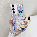 Per Samsung Galaxy S23+ 5G Custodia per telefono con farfalla laser galvanica con cinturino da polso (farfalle blu AB4)
