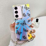 Per Samsung Galaxy S23+ 5G Custodia per telefono con farfalla laser galvanica con cinturino da polso (farfalle nere AB5)