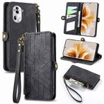 Per OPPO Reno11 5G Custodia per cellulare in pelle con fibbia laterale a portafoglio con cerniera geometrica globale (nero)