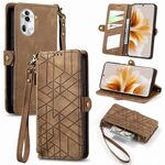 Per OPPO Reno11 5G Custodia per cellulare in pelle con fibbia laterale a portafoglio con cerniera geometrica globale (marrone)