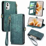Per OPPO Reno11 5G Custodia per telefono in pelle con fibbia laterale a portafoglio con cerniera geometrica globale (verde)