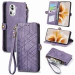 Per OPPO Reno11 5G Custodia per telefono in pelle con cerniera laterale geometrica globale con cerniera (viola)